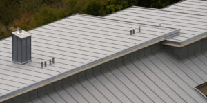 close up of a home's modern standing seam metal roof